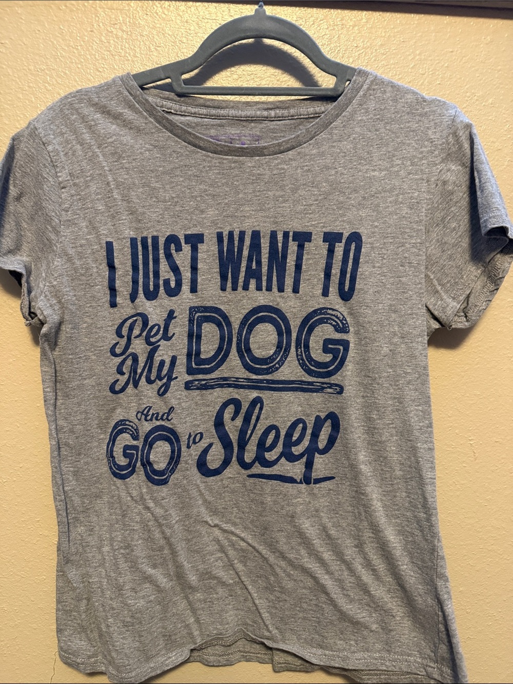Crazy Dog T-Shirts Gray Tee with Navy Blue Dog Graphic